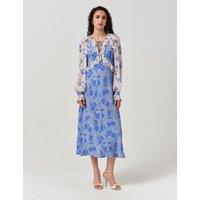 Ghost Floral Frill Detail Midi Tea Dress Blue Mix