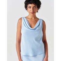 Ghost Satin Cowl Neck Vest Top Light Blue