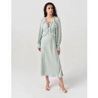 Ghost V-Neck Frill Detail Midi Dress Light Green