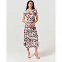 Ghost Crepe Floral V-Neck Midi Dress Pink Mix