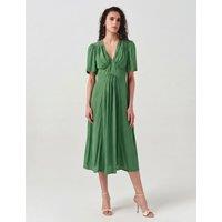 Ghost Crepe V-Neck Angel Sleeve Midi Tea Dress Green