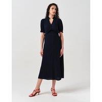 Ghost Crepe V-Neck Midi Tea Dress Navy