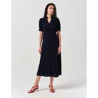 Ghost Crepe V-Neck Midi Tea Dress Navy