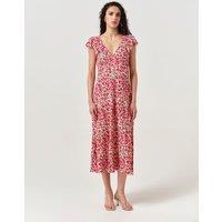 Ghost Crepe Floral V-Neck Midi Tea Dress Red Mix