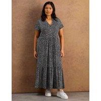 Live Unlimited London Jersey Floral V-Neck Midaxi Tiered Dress Black Mix