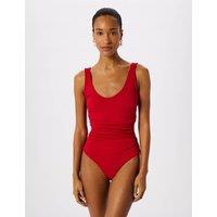 Whistles Textured Side Ruched Scoop Neck Swimsuit Red
