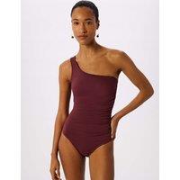 Whistles Textured One Shoulder Swimsuit Plum