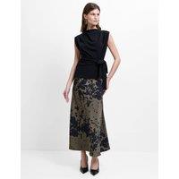 French Connection Printed Midi Slip Skirt Khaki Mix