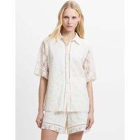 French Connection Floral Lace Collared Button Through Shirt Cream