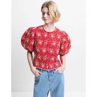 French Connection Cotton Blend Floral Crew Neck Top Red Mix