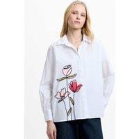 French Connection Pure Cotton Floral Embroidered Shirt White Mix