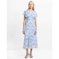 French Connection Floral V-Neck Midi Tea Dress Blue Mix