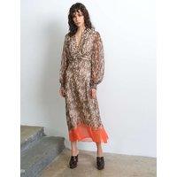 French Connection Chiffon Snake Print Midi Waisted Dress Multi