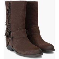 Kurt Geiger Suede Cowboy Fringe Detail Mid Calf Boots Brown