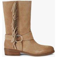 Kurt Geiger Suede Cowboy Fringe Detail Mid Calf Boots Tan