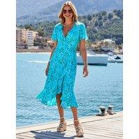 SOSANDAR Animal Print V-Neck Midi Wrap Dress Aqua