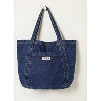 FatFace Pure Cotton Denim Pocket Tote Bag Dark Blue Denim