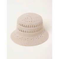 FatFace Crochet Bucket Hat Cream