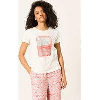 FatFace Jersey Sardine Pyjama Top Ivory Mix