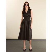 BAUKJEN Pure Cotton V-Neck Midi Waisted Dress Chocolate