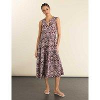 BAUKJEN Printed Sleeveless Midi Tiered Dress Burgundy Mix