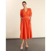 BAUKJEN Pure Cotton Cheesecloth V-Neck Midi Dress Orange