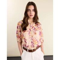 BAUKJEN Floral Frill Neck Button Through Blouse Purple Mix