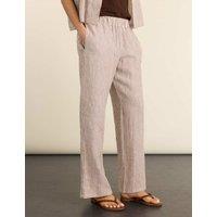 BAUKJEN Pure Linen Striped Wide Leg Trousers Chocolate