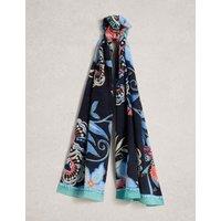 White Stuff Cotton Blend Printed Scarf Navy Mix