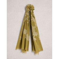 White Stuff Cotton Blend Embroidered Scarf Green