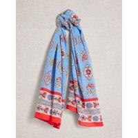 White Stuff Cotton Blend Printed Scarf Blue Mix