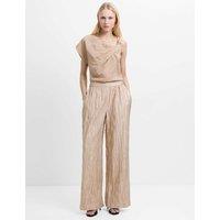 French Connection Crinkle Pull On Wide Leg Trousers Light Brown