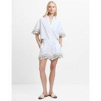 French Connection Pure Cotton Embroidered Hem Shorts White Mix