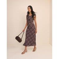 Nobody's Child Printed Slash Neck Midi Column Dress Brown