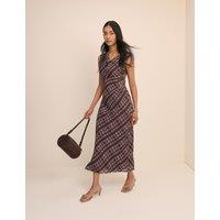 Nobody's Child Printed Slash Neck Midi Column Dress Brown