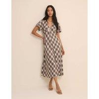 Nobody's Child Checked V-Neck Midi Tea Dress White