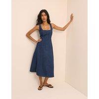 Nobody's Child Denim Scoop Neck Midi Waisted Dress Denim