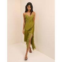 Nobody's Child V-Neck Lace Insert Midaxi Slip Dress Green