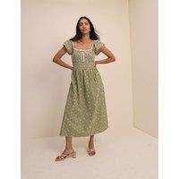 Nobody's Child Pure Cotton Checked Midi Skater Dress Green