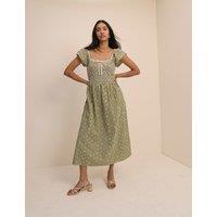 Nobody's Child Pure Cotton Checked Midi Skater Dress Green