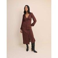 Nobody's Child Polka Dot V-Neck Midi Dress Brown