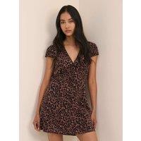 Nobody's Child Polka Dot V-Neck Mini Tea Dress Brown
