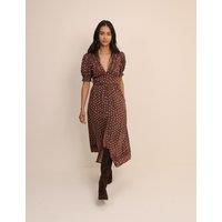 Nobody's Child Floral V-Neck Button Front Midi Tea Dress Brown
