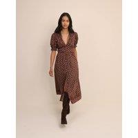 Nobody's Child Floral V-Neck Button Front Midi Tea Dress Brown