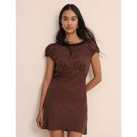 Nobody's Child Polka Dot Round Neck Mini Tea Dress Brown