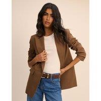 Nobody's Child Relaxed Single Breasted Blazer with Wool Brown