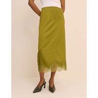 Nobody's Child Lace Detail Midi Slip Skirt Green