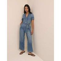 Nobody's Child Denim Belted Wide Leg Jumpsuit Blue