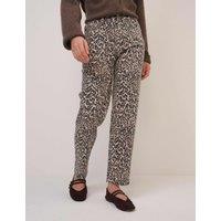 Nobody's Child Animal Print Tapered Straight Leg Jeans Brown