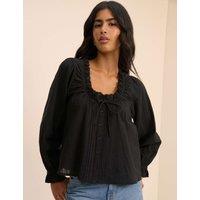 Nobody's Child Pure Cotton Broderie Scoop Neck Blouse Black